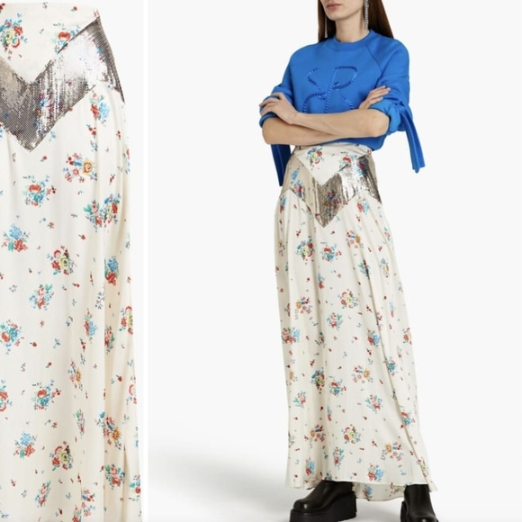 Rabanne Chainmail Sequin-Embellished Maxi Floral Metallic Skirt Multi Color NWT - Picture 11 of 16